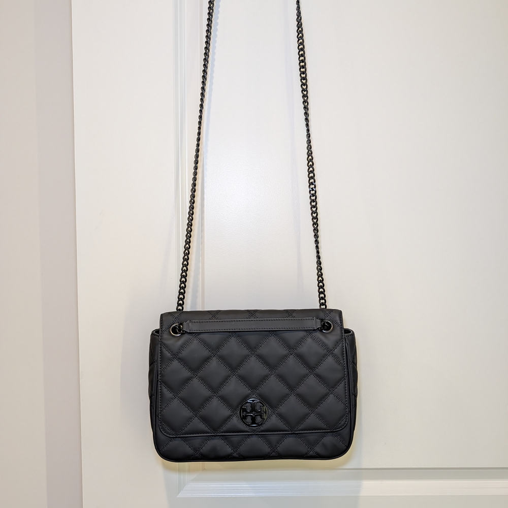 EUC Tory Burch Willa Black Matte Quilted Shoulder Crossbody Bag - Picture 15 of 16